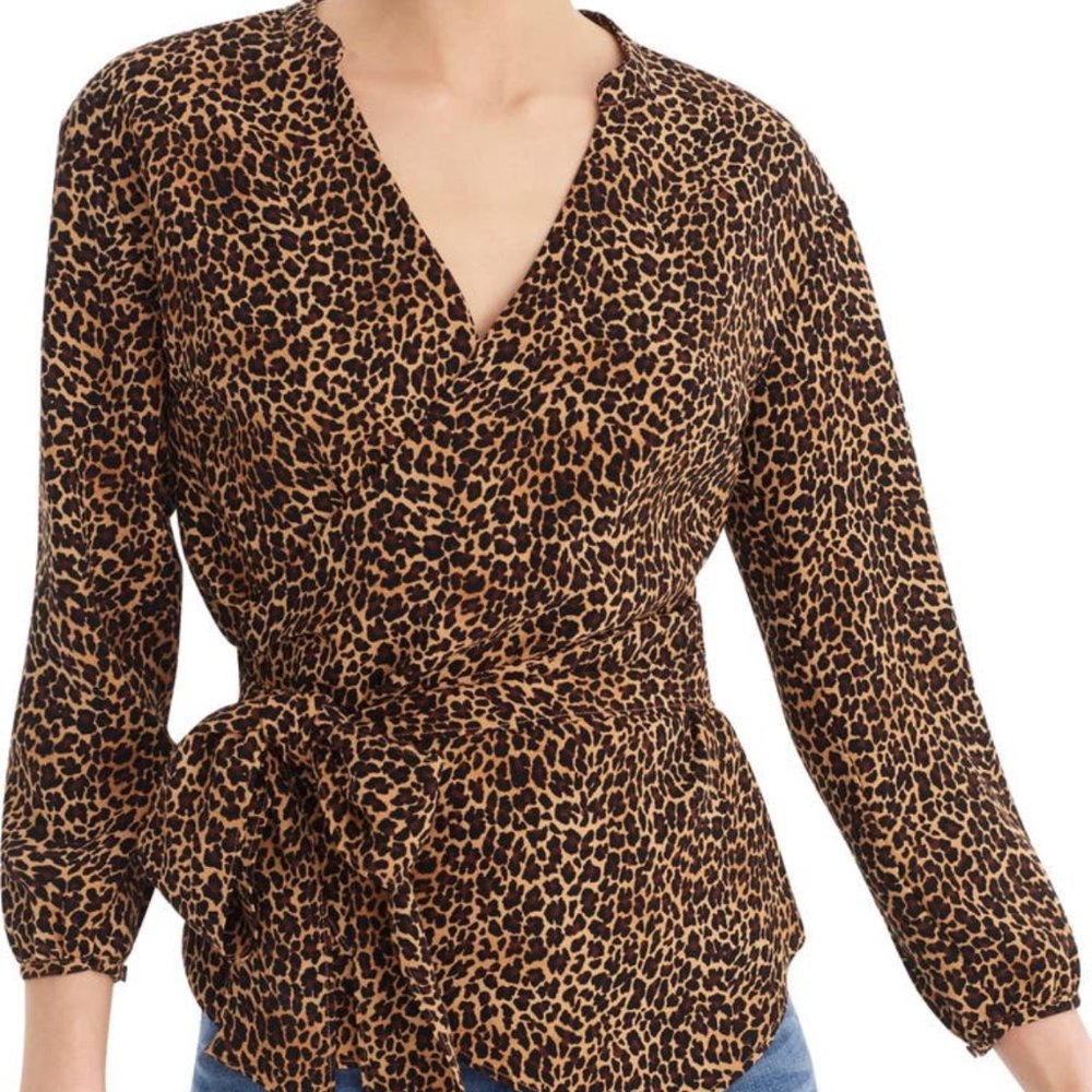J Crew Cheetah Print Wrap Top